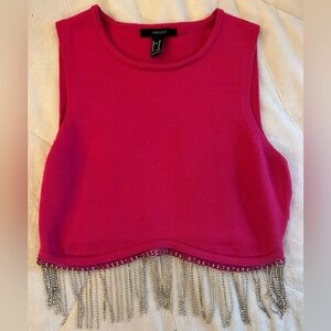 F21 Hot Pink Tank with Diamond Tassles Size S